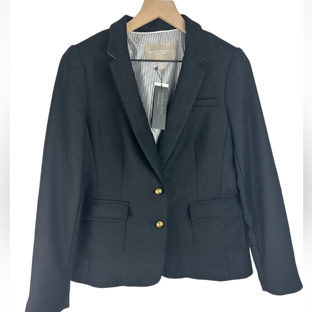Banana Republic Equestrian Jacket Blazer Womens Sz 8 Petite NEW Black - Picture 2 of 12